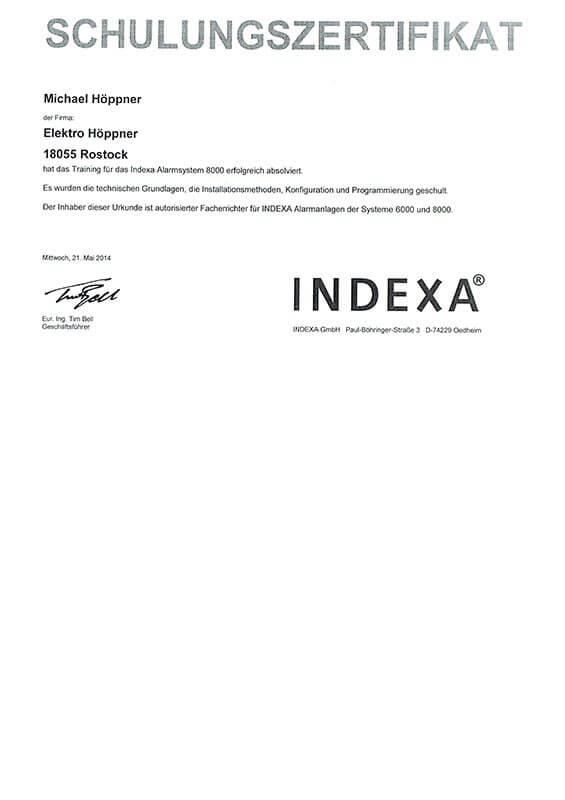 Zertifikat Indexa